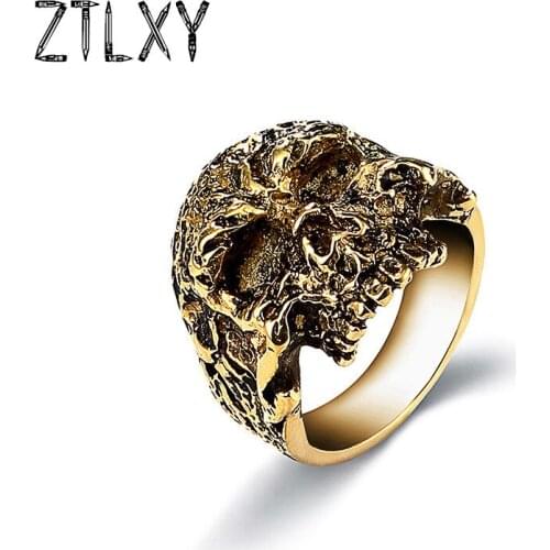 ZTLXY - Mens Gothic Skull Ring 316L Stainless Steel Biker Ring Motorcycle Band Jewelry