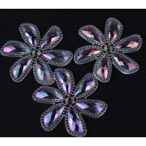 BOLIAO 10Pcs 46mm Transparent Big Flower Shape AB Color Acryl Flat Back Glue on Bags/Wedding Dress Decoration Craft DIY R276