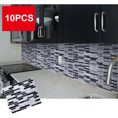 10pcs Mosaic Self Adhesive Tile Backsplash Wall Sticker Vinyl Bathroom Kitchen Home Decor DIY