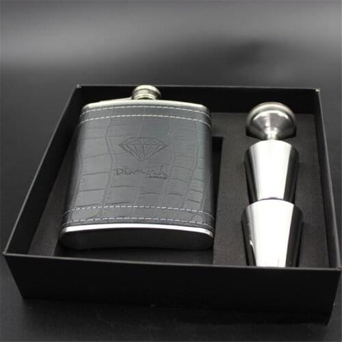 20pcs/lot 7oz Hip Flask Gift Set Whisky Pocket Bottle Optional Leather Wrap 304 Stainless Steel Kettle Cup Wine Mug 4 In 1