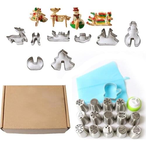 25Pcs Christmas Nozzles Cutters Set Icing Piping Tips Cookie Cutter Mold Pastry Converter Bags Cupcake Cake Decorating Tools