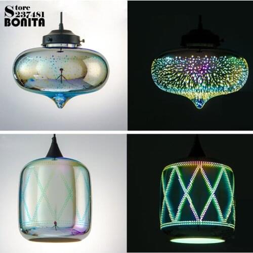 3D glass cord pendant lamp Fireworks Modern pendant lights for restaurants Laser colorful starry sky droplight loft