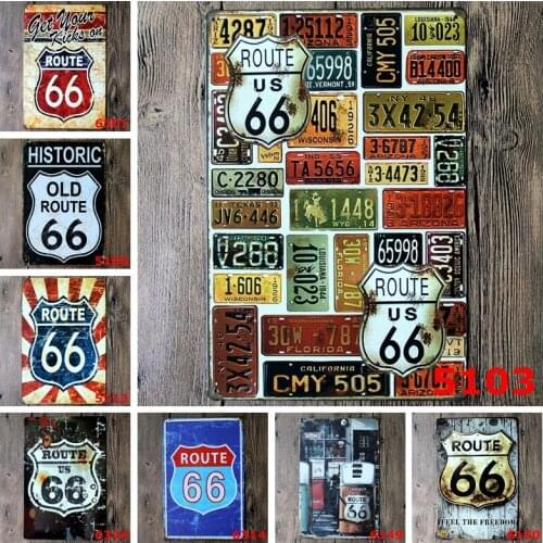 American Historic Old Route 66 Metal Tin Signs Home Decor Wall Art Painting Plaque For Bar Club Garage Retro Home Decor Artwork