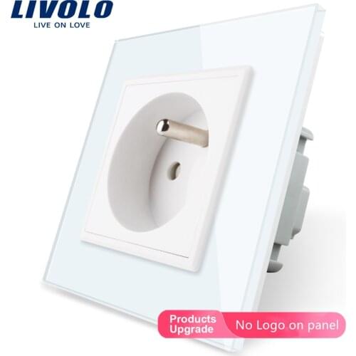Free Shipping,Livolo New Outlet,French Standard Wall Power Socket, VL-C7C1FR-11,White Crystal Glass Panel, AC 110~250V 16A