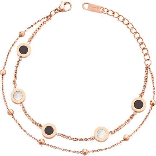 316L Stainless Steel Double Layer Black And White Enamel Bracelet For Women No Fade