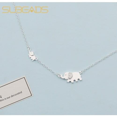Subeads 925 Sterling Silver Cute Elephant Pendant Necklace For Women Girls Clavicle Chain Choker Collar Necklace Fine Jewelry