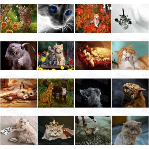 Diy Diamond Painter Pet Cat Siamese Cat Orange Cat Silver Gradient Stray Cat Small Wild Cat Childrens Room Decoration Poster