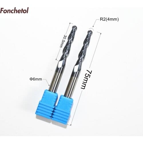 2PCS-6mm*R2.0*30.5*75,wood milling cutter,CNC solid carbide end mill,tungsten taper ball router bit,woodworking relief cutter