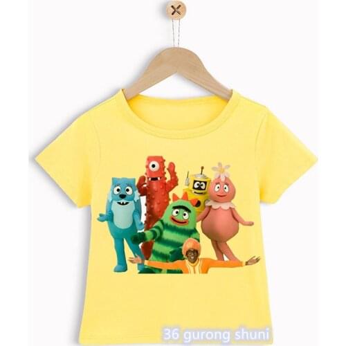 T-shirt for boys cute cartoon yo gabba gabba graphic print childrens tshirts summer casual toddler t shirts yellow shirt tops