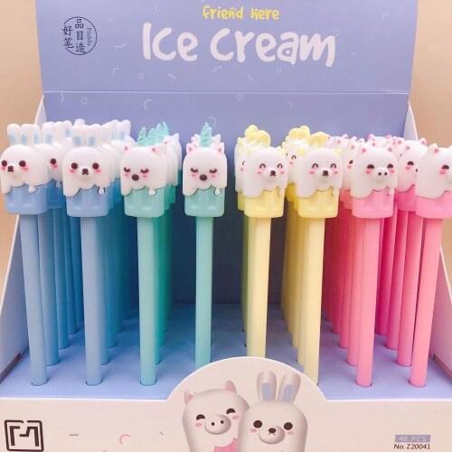 48 pcs/lot Lovely ice cream Animals Gel Pen Cute 0.5 mm black ink Signature Pens School Office writing Supplies Promotional Gift