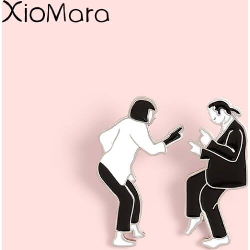 Classic Black White Movie Character Scene Enamel Pin Duo Dance Brooches Lapel Badges Wholesale Funny Pin Jewelry Gift for Friend