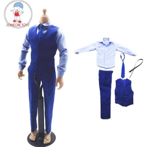 1/6 Male Soldier Figure blue western suit Clothes for 12 inches Body model accessory