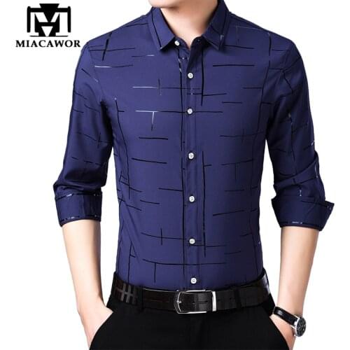 MIACAWOR New 2021 Spring Long Sleeve Casual Shirts Men Slim Fit Camisa Masculina Fashion Print Dress Shirt Plus Size C572