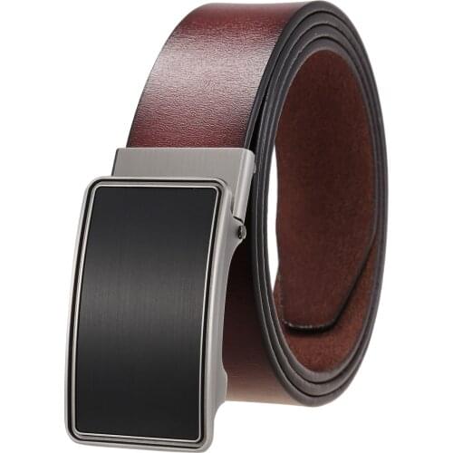 Mens Leather Belt Business Formal Real Cowhide Leather Ratchet Belt High Quality Metal Automatic Buckle For Man