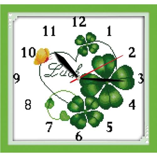 Four-leaf clover clock face cross stitch kit 14ct 11ct count print canvas wall stitching embroidery DIY handmade needlework