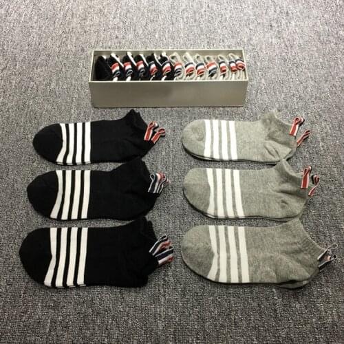 TB THOM Brand Socks Women Men Cotton Striped No Show Sport Crew Socks Korean 6 Pairs With Box High Quality Korean Design Soft