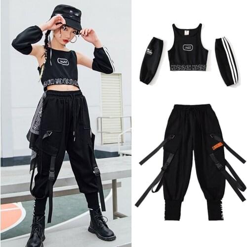 New Girls Jazz Modern Dance Costumes Black Fashion Tops Hiphop Pants Suit Jazz Street Dance Clothes Hip Hop Rave Clothes DQS7132