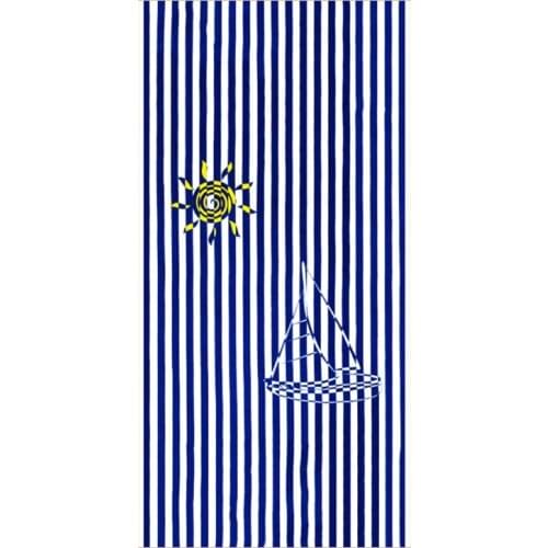 Ocean Nautical Stripes Sun and Sailboat Beach Travel Towels Surf Mediterranean Navy Blue White Swimming Sport Towels Men Women
