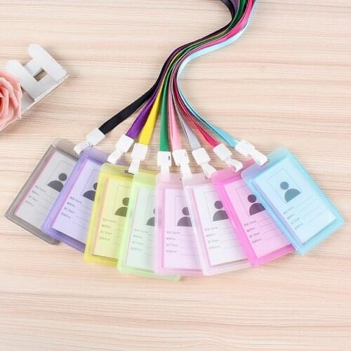 Plastic Work Certificate Badge Pass Cover Student Card Holder with Lanyard School Office Supplies