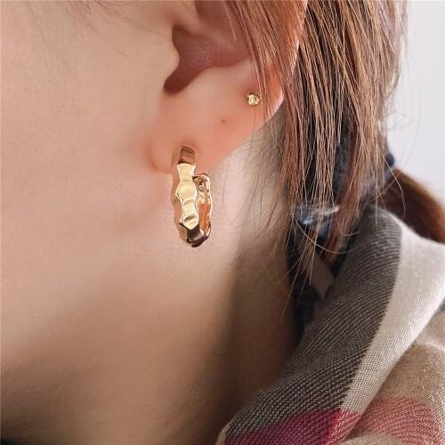 Casual Dainty Gold Color Plating Irregular Hammered Effect Surface Small Hoop Earrings For Women Daily Party Anniversary Gift