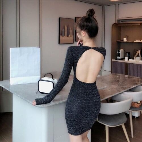 Real shot 2019 new fashion design sexy backless holiday package hip party dress