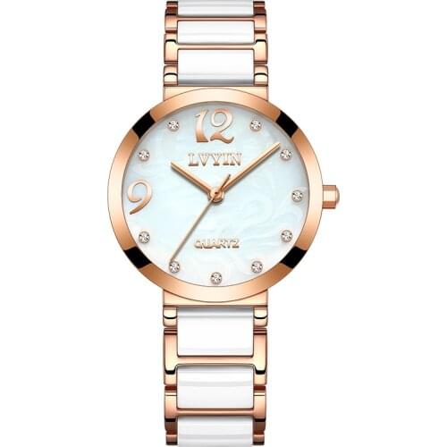 Lvyin Luxury Brand Ceramic Watch Women Fashion Simple Waterproof Quartz Watch Lady Elegant Business Clock Women Dress Watch 107