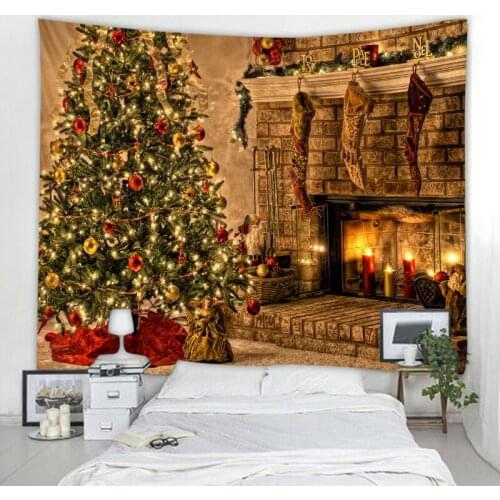 Christmas tapestry Christmas tree fireplace home wall warm background hanging at home room decoration tapestries 7 sizes