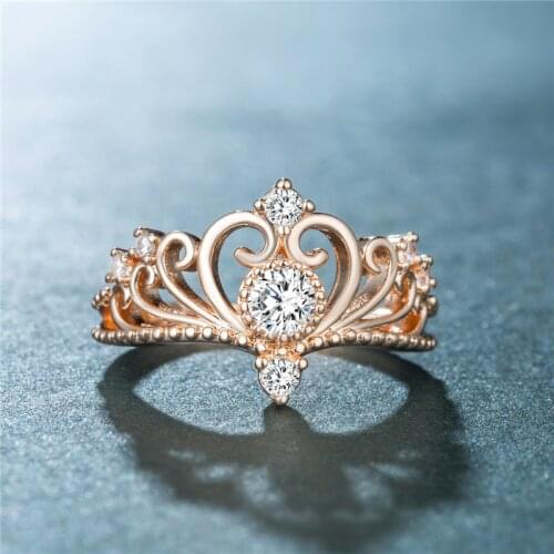 JK special crown shaped ring queen style powerful wedding party rose gold CZ rings anniversary cocktail party rings for girl