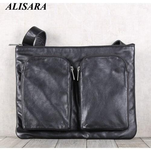 Alisara Male Crossbody Bag First Layer Cow Leather High Quality Men Organizer Messenger Shoulder Handbag Travel Satchels