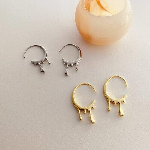 TARCLIY Irregular Droplets Metal Earrings Geometric C Shape Water Droplets Zircon Round Hoop Asymmetry Glossy Metal Stud Earri