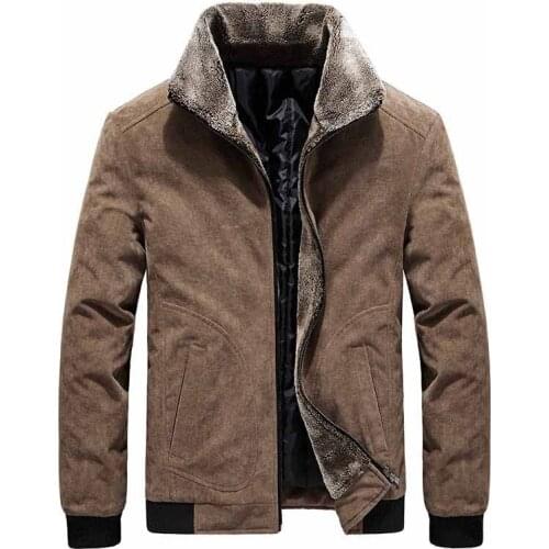 Corduroy Jacket Winter Men Bomber Jackets Casual Male Fur Collar Windbreaker Jacket Men Fleece Warm Corduroy Coat Lapel Outwear