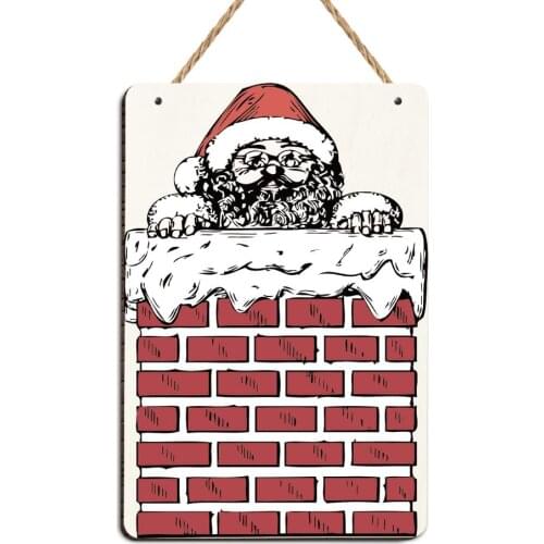 Funny Wood Christmas Santa Claus Chimney Sign Poster Plaque Bar Pub Club Cafe Plate Wall Shop Window Tags Home Decoration