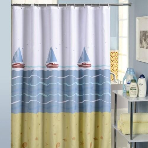 Cartoon Sailboat Printed Shower Curtain High Quality Waterproof Polyester Simple Modern Household Mildew Proof for Home Bathroom