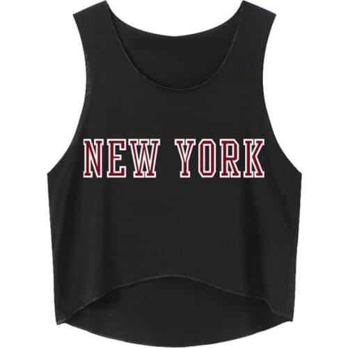 NEW YORK Letter Print Women Crop Top Summer Cotton Sexy Slim Hipster For Girl Funny Top Tee Short Vest Whtie Black