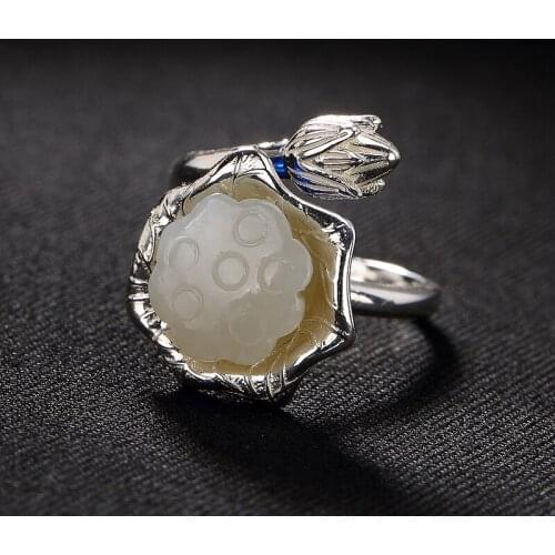 Hot silver S925 Sterling Silver and Tadama Keitaeai mosaic lotus flower female high-end open silver ring wholesale
