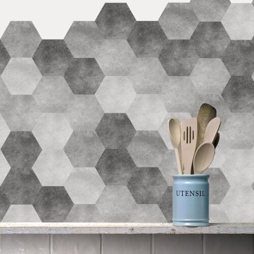 10 Pcs Hexagon Cement Waterproof Bathroom Floor Stickers,Peel Stick Self Adhesive Floor Tiles,Kitchen Living Room Decor Non-Slip