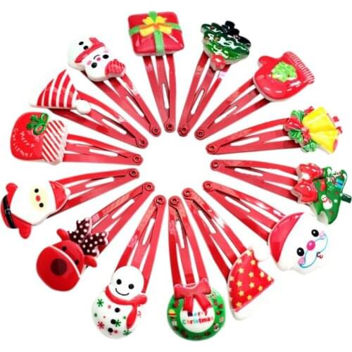 15pcs Women Girls Cartoon Christmas Style Hairpins Snowman BB Hair Clips