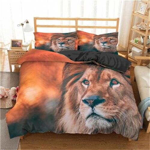 Luxury 3D Lion Print 2/3Pcs Kids Bedding Set Comfortable Animal Duvet Cover Pillowcase Home Textile Single Queen and King Size