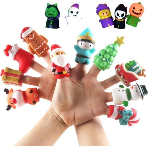 5PCS Christmas Halloween Finger Puppet Santa Tree Cute Mini Finger Dolls To Baby Story Telling Children Educational Toys Gifts