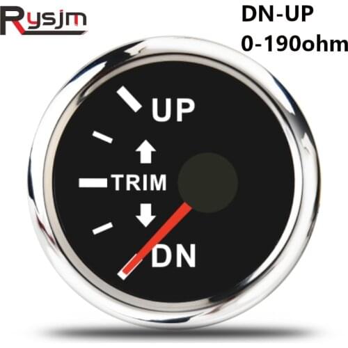 52mm 2'' Marine Boat Outboard Engine Trim Tilt Gauge UP-DN Trim Gauge Meter 0-190ohm Left Side With Red Backlight 12V/24V
