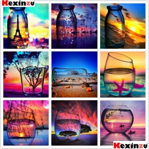 Kexinzu Full Diamond Painting Cross Stitch Mosaic Cup medium Shot 5D Diy Square Round Bead Drill 3d Embroidery Rhinestone Gift