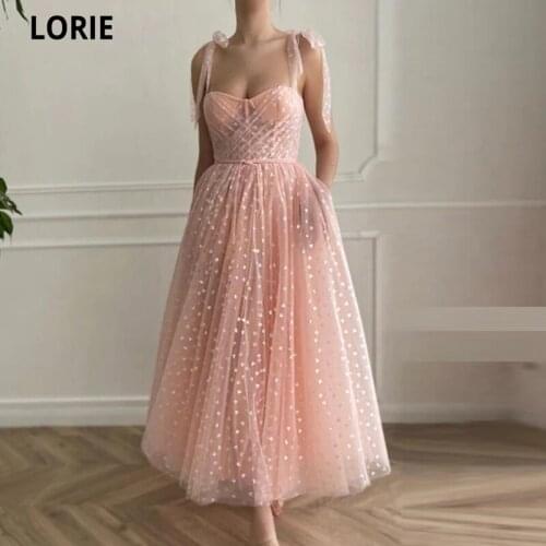 LORIE Shiny Fairy Prom Dresses Sweetheart Blush Pink Tulle Tea Length Wedding Party Gown Short Graduation Robes de cocktail