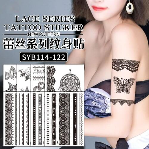 Black Lace Tattoo Stickers on Legs Body Arm Women Sexy Tattoo Bowknot Pattern Temporary Waterproof Tattoo Sticker