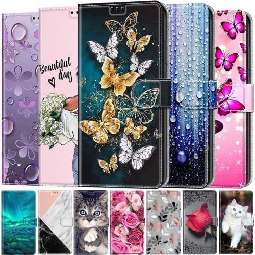 Colored Painted Magnetic Flip Wallet Case For Samsung Galaxy A6 A7 A8 2018 A510 A520 A10 A20 A30 A40 A50 A70 A71 ard Slots Cover