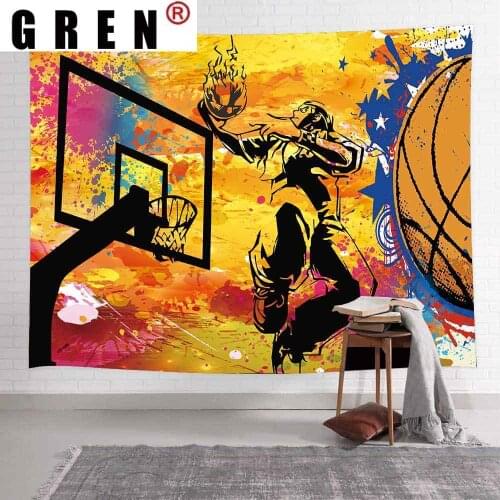 GREN Street Basketball Tapestry Sports Boys Fans Quiet Homeland Art Modern Wall Hanging Tapestries for Living Room Home Decor