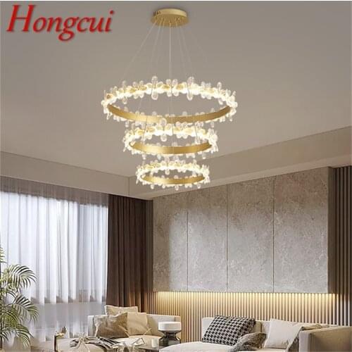Hongcui Nordic Pendant Lights Gold Contemporary Luxury Crystal LED Lamp Fixture For Home Decoration