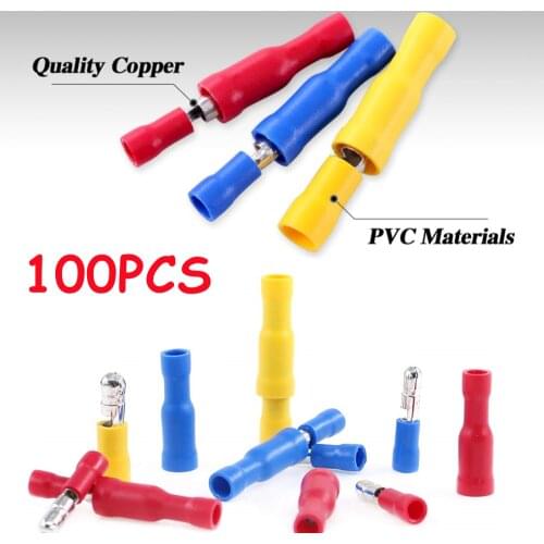 100pcs Bullet Type Insulated Electrical Connector Bullet Female and Male wire connectors cold press Butt Terminals 22~10AWG Red