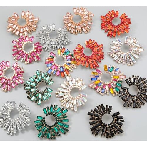 JIJIAWENHUA New Trend womens Shiny Rhinestone Drop Earrings Modern Girls Fashion Jewelry Accessories Hot Sale