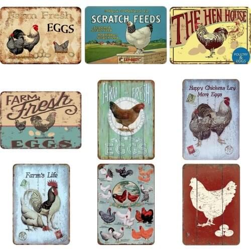 The Hen House Shabby Metal Tin Signs Farm fresh eggs Metal Plate Club Plaque Iron Painting Home Wall Stickers Retro Pub