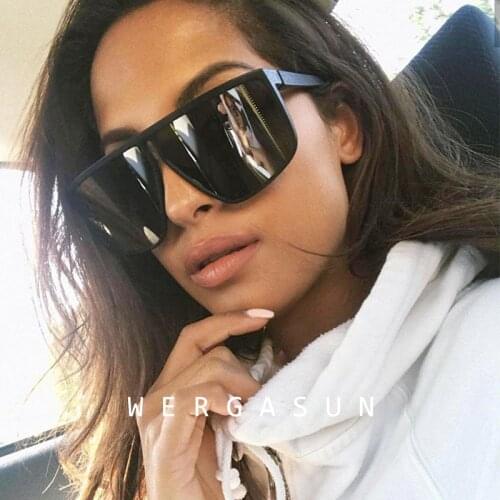 WERGASUN Fashion Oversized Sunglasses Women Brand Designer Flat Top Big Sun Glasses Men One Piece Travel Gafa de sol